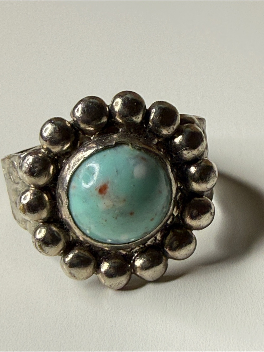Vintage Turquoise Cabochon Silver (tone) untested Statement Ring size 5